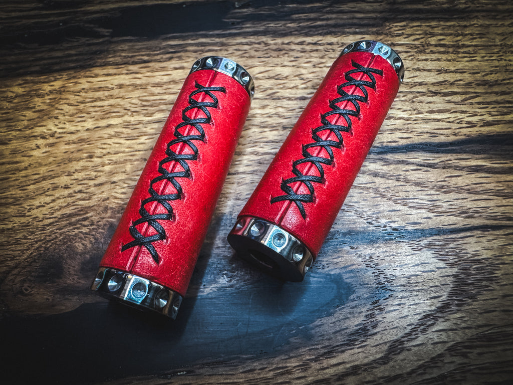 Stainless Steel Spandle - Hand Wrapped in Red Italian Leather